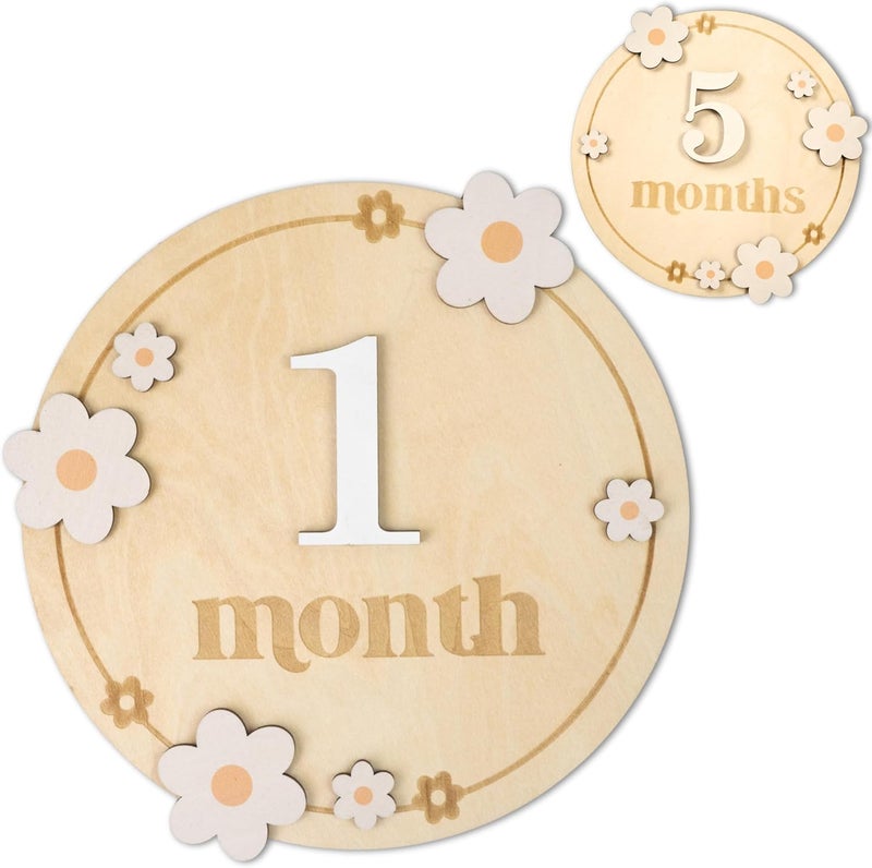 HONOCOOLS Store Baby Monthly Milestone Cards - Wooden Monthly Milestone Discs - Newborn Photography Props to Document Your Baby´s Growth - Baby Announcement Sign (B06) - Image 1